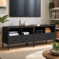 Black Steel TV Cabinets - 2 Piece Storage Unit