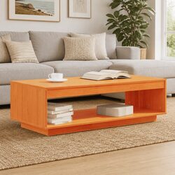 Solid Pine Wood Coffee Table with Lower Storage Shelf