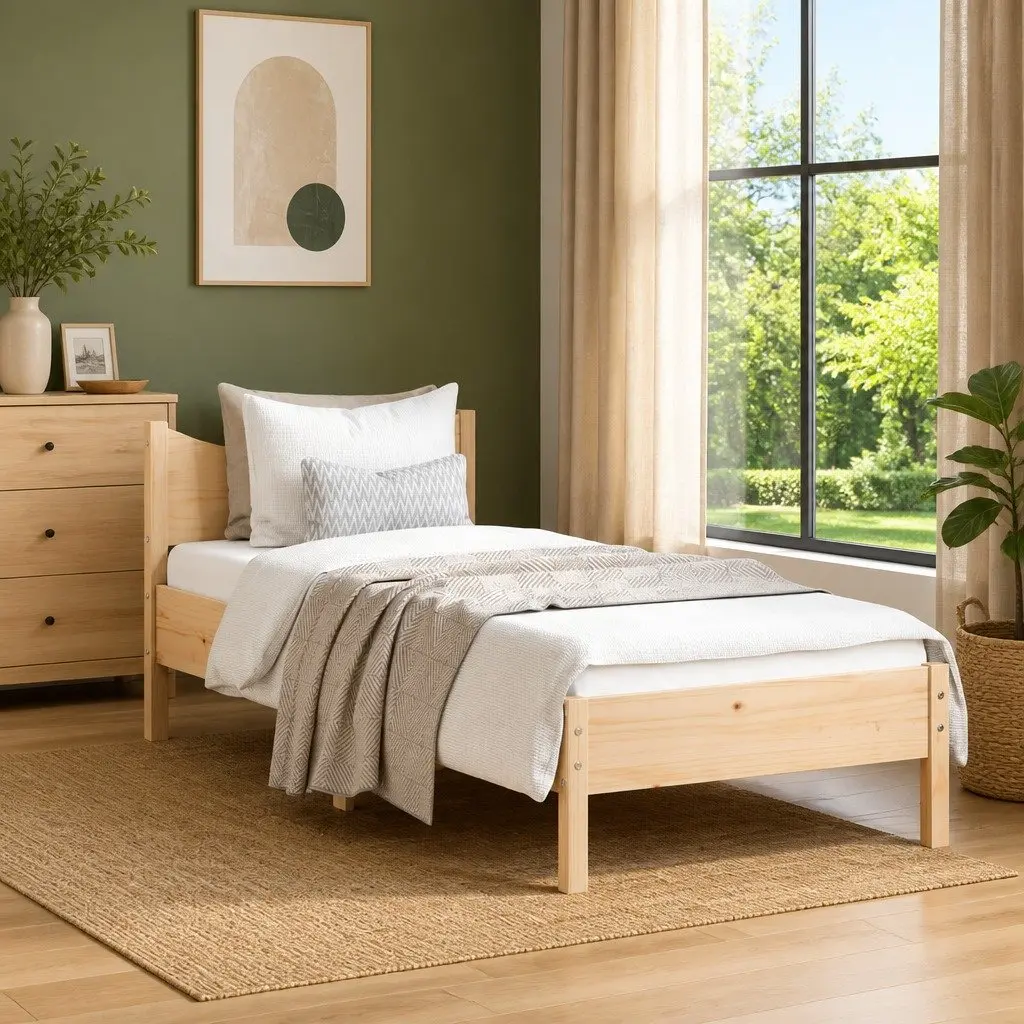 Solid Wood Pine Bed Frame 90x190 cm Brown Bedroom Furniture Wooden Slats