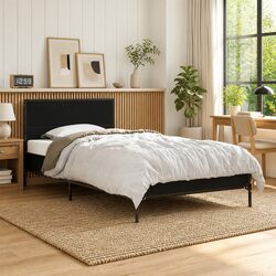 90x190 cm Black Bed Frame with Plywood Slats