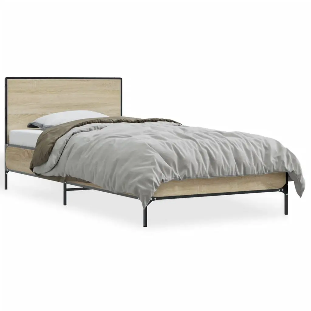 Bed Frame Comfort 90x190cm Brown Wooden Slats Headboard