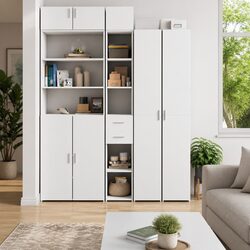 Engineered Wood Highboard Storage Cabinet in White