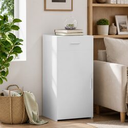 White Engineered Wood Sideboard Cabinet with Drawer