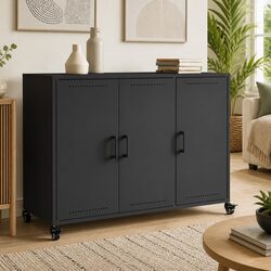 Black Storage Cabinet on Wheels - Sideboard Organizer