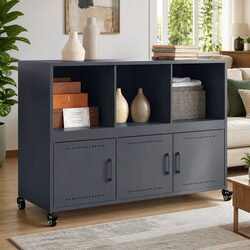 Steel Wheel Sideboard Cabinet in Anthracite Finish