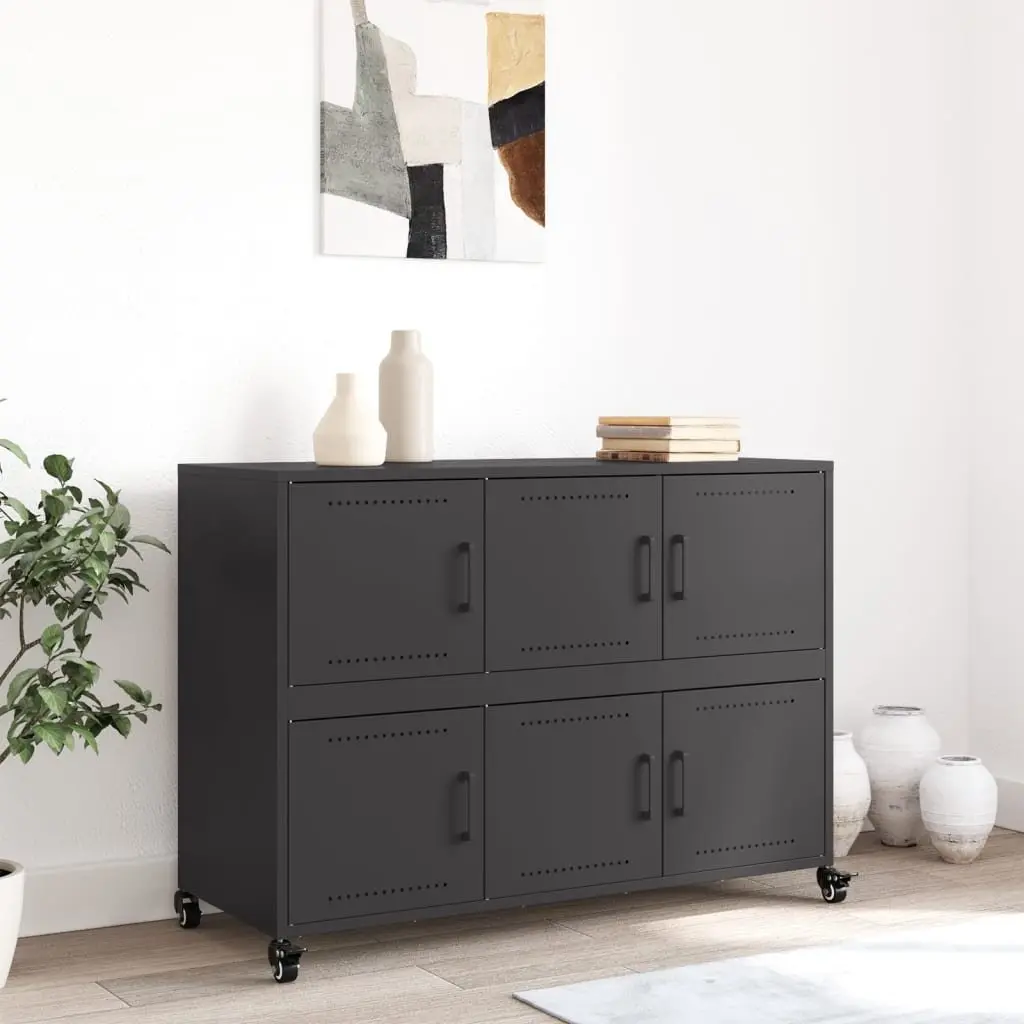 Sideboard Storage Cabinet Black 100.5x39x72 cm Steel Wheels