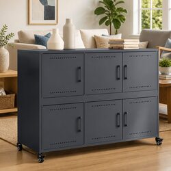 Anthracite Storage Cabinet with Wheels, Steel Construction