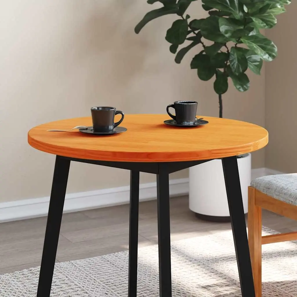 Round Wooden Table Top Solid Pine Wood Brown 70 cm Wax Indoor Coffee Tabletop