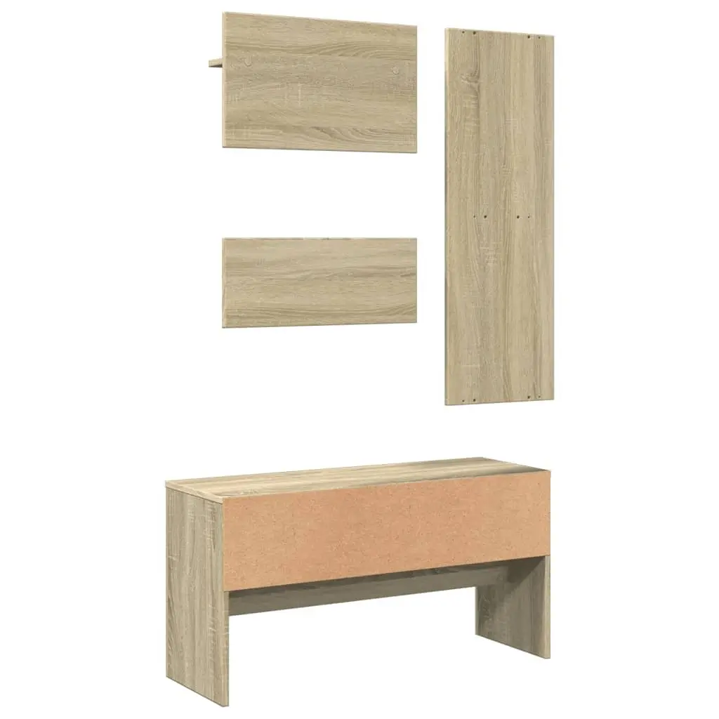Hallway Furniture Set Storage Bench with Mirror and Coat Hooks Brown