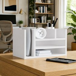 White Desk Organiser 6 Compartment Storage 44.5x24x25cm
