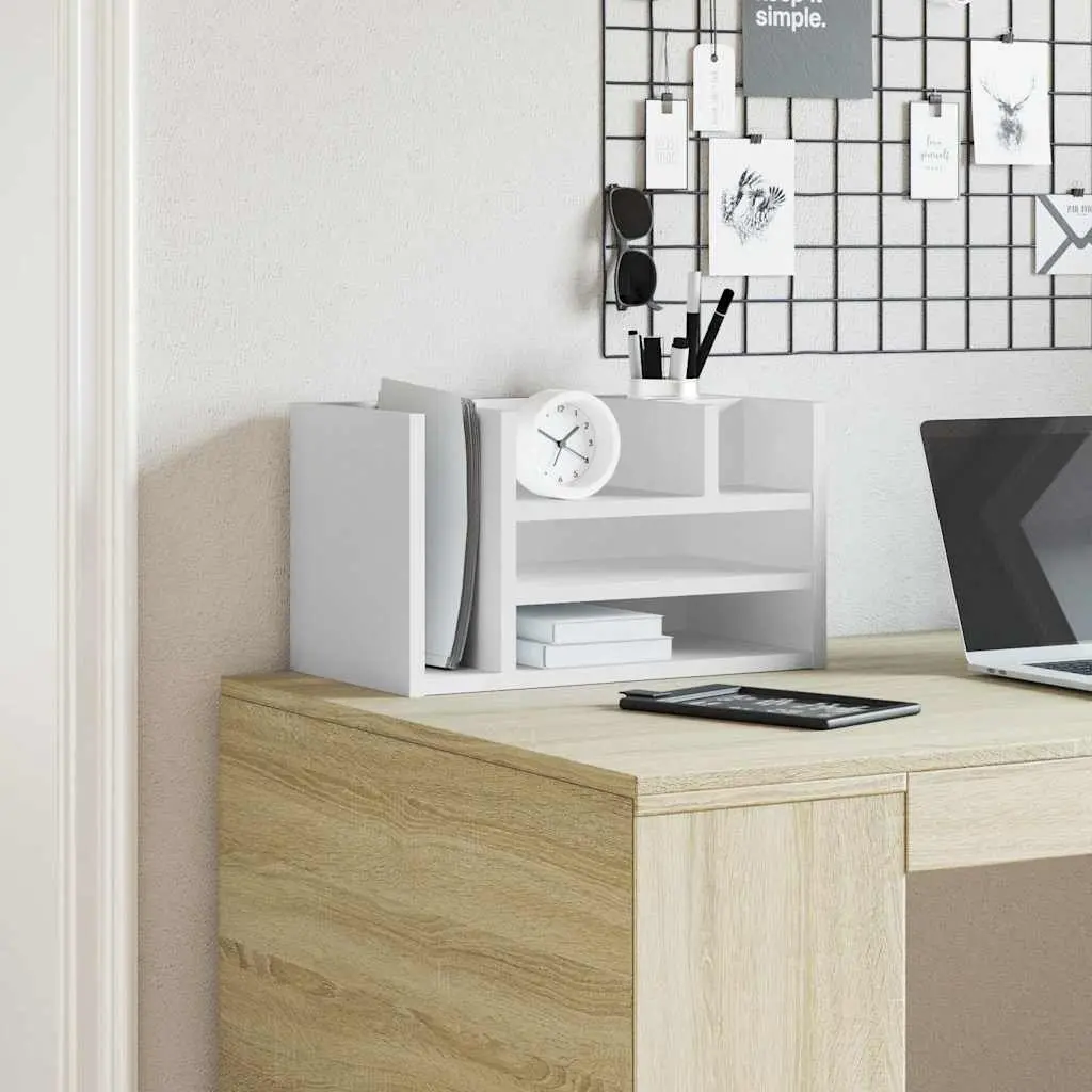 Desk Organiser Compact 44.5x24x25cm White 6 Compartment Desktop Storage