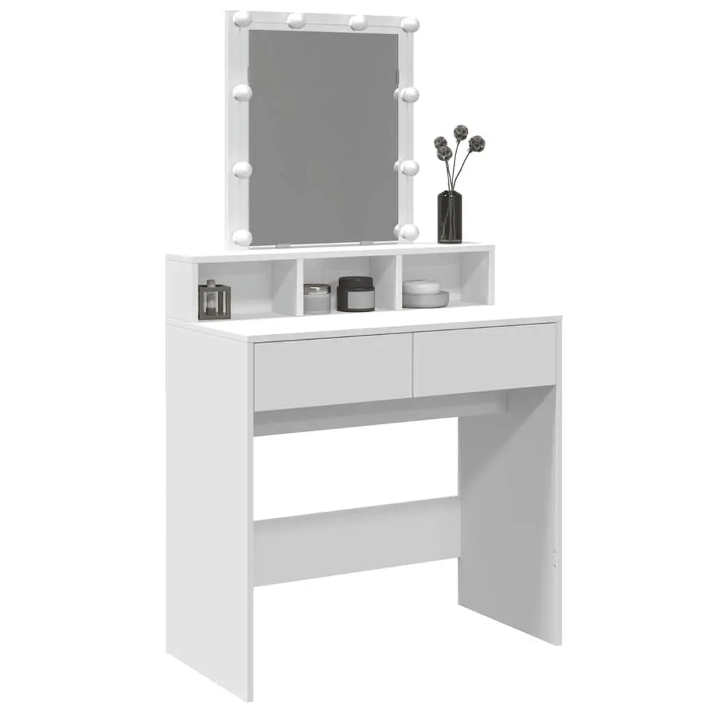 Dressing Table with LED Mirror White Bedroom Vanity Storage Drawers Compartments