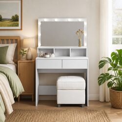 Dressing Table with LED Mirror and Engineered Wood Storage