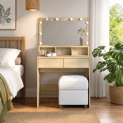 Engineered Wood Bedroom Vanity with LED Mirror
