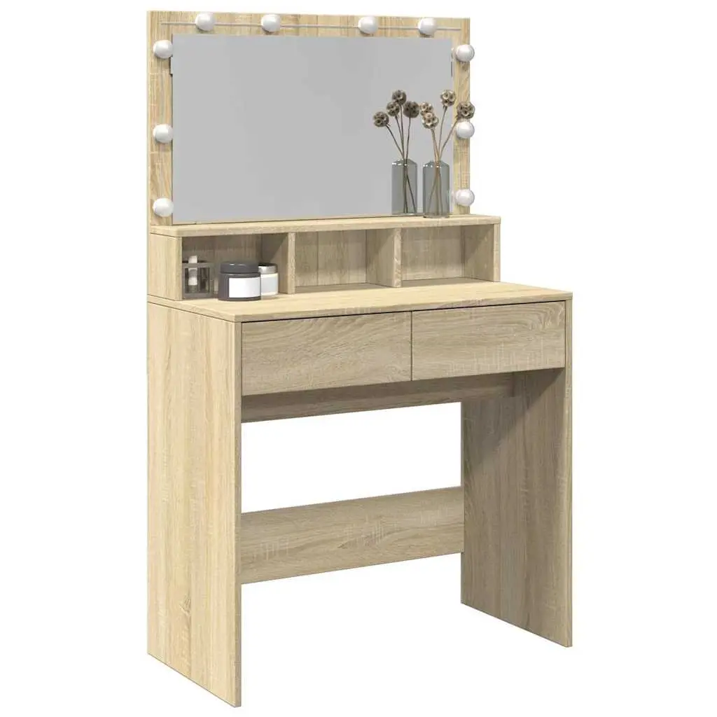Dressing Table LED Mirror Storage Brown 80x41x134.5cm