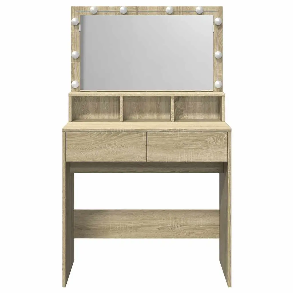 Dressing Table LED Mirror Storage Brown 80x41x134.5cm