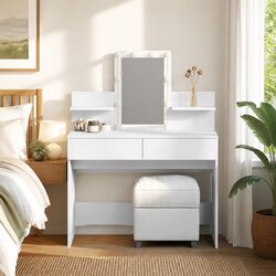 Dressing Table with LED Mirror and Storage in White