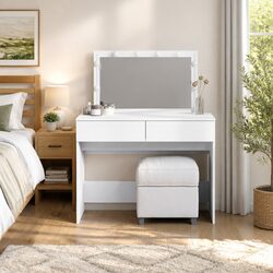 White Dressing Table with LED Mirror and Storage