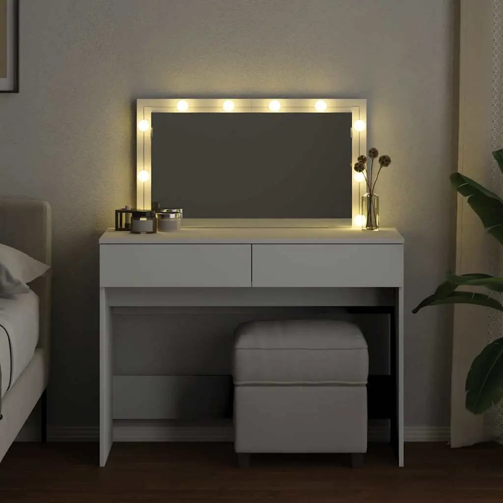 Dressing Table with LED Mirror Storage 2 Drawers White