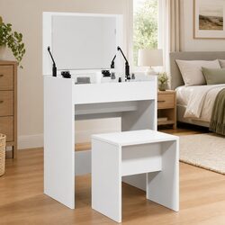 White Dressing Table with Mirror and Matching Stool