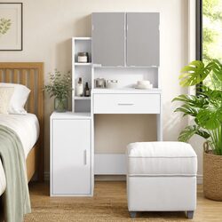 White Dressing Table with Mirror and Storage Solutions