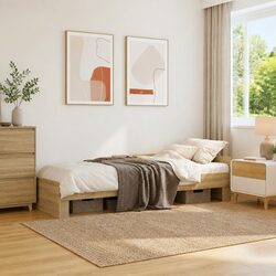 Engineered Wood Bed Frame 90x190 cm with Slatted Design