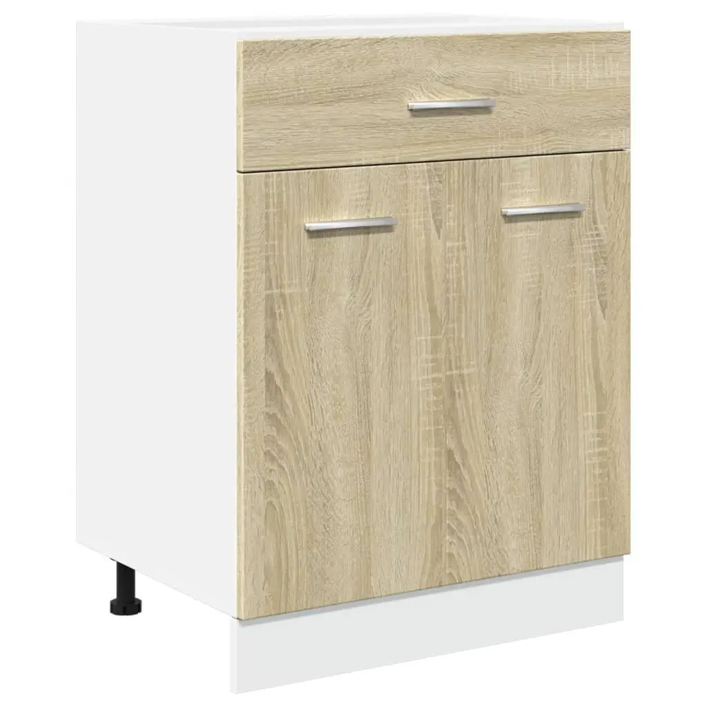 Brown Engineered Wood Kitchen Drawer Cabinet with Shelves and Doors 60W x 46D x 81.5H cm