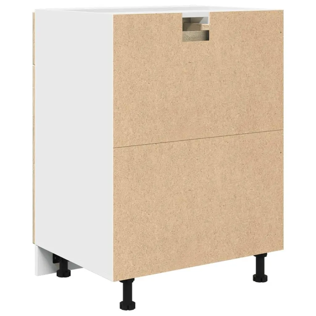 Brown Engineered Wood Kitchen Drawer Cabinet with Shelves and Doors 60W x 46D x 81.5H cm