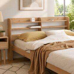 Headboard with Storage Shelves in Solid Pine Wood, 160 cm