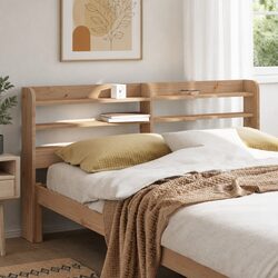120 cm Headboard with Shelves, Solid Pinewood Construction