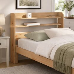 90 cm Brown Freestanding Headboard with 3 Shelves