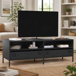 Black TV Cabinet with Drawers and Industrial Design