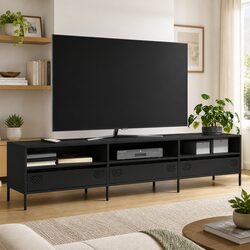 Sleek Black Industrial Steel TV Unit with Storage