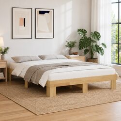 Oak Bed Frame 135x190 cm with Slatted Base