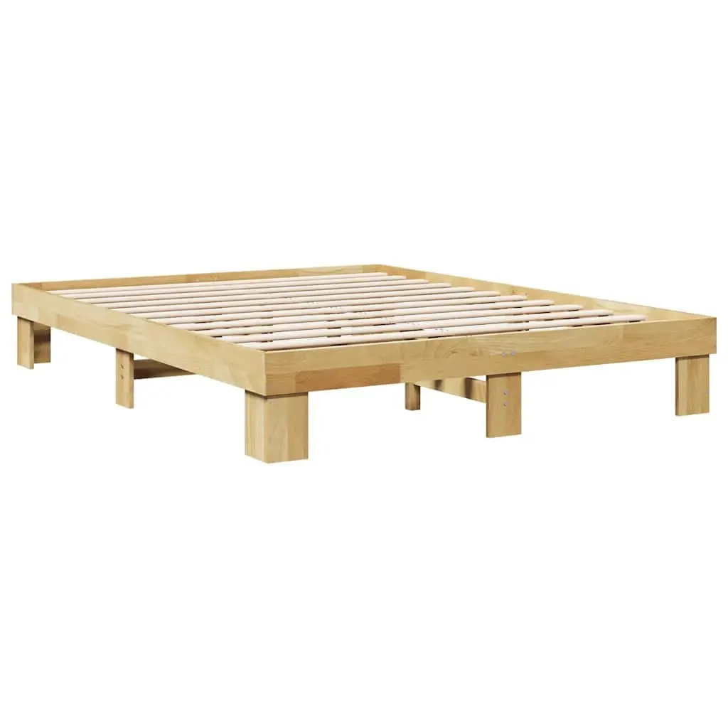 Solid Wood Bed Frame Slatted Base 135x190 cm Brown
