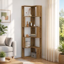 Corner Bookcase 5-Tier Engineered Wood Brown 50x50x179cm