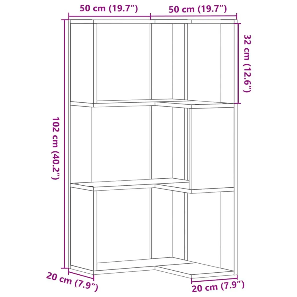 Corner Bookcase 3-Tier Engineered Wood Storage Shelf White