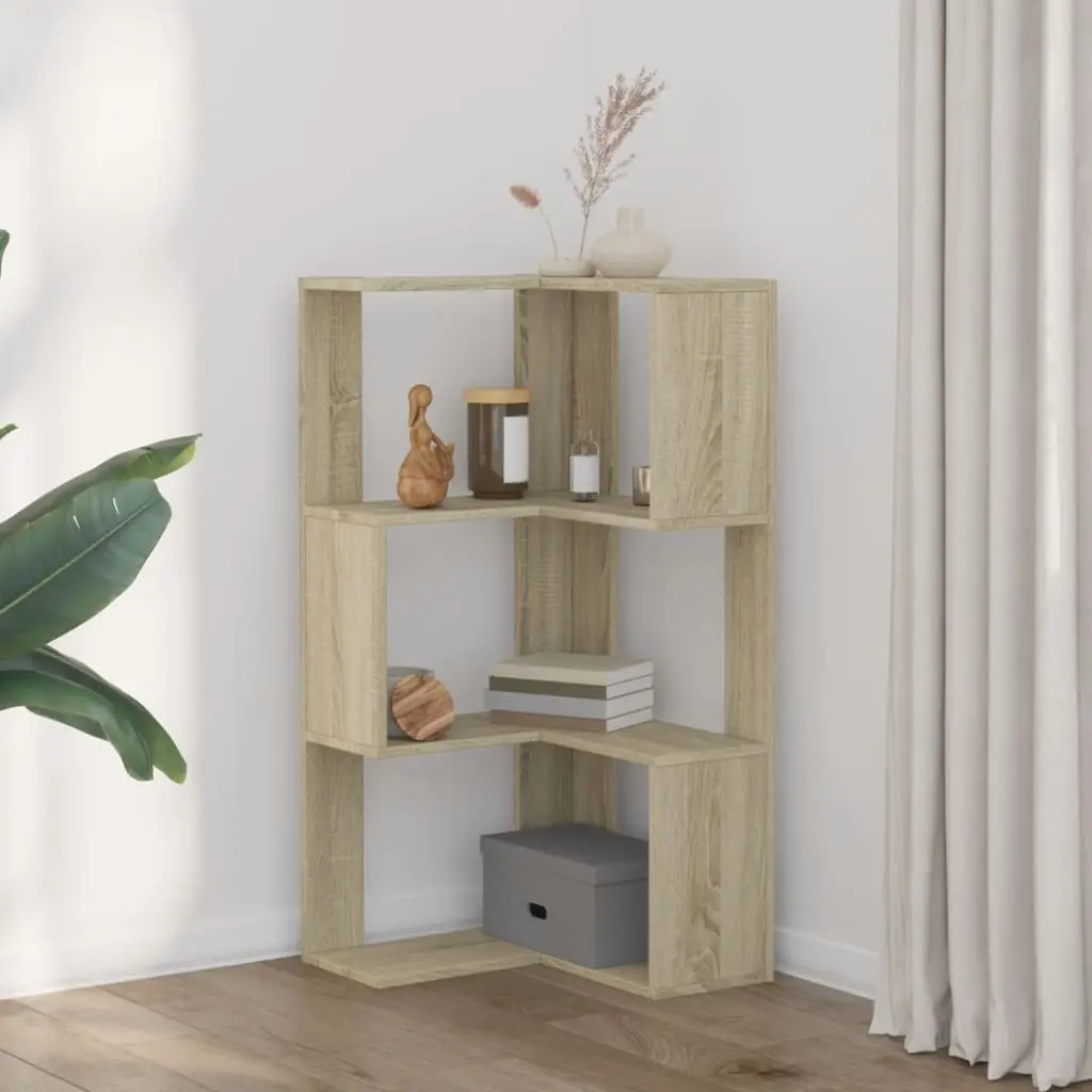 Corner Bookcase Compact 3-Tier Storage Shelf Brown