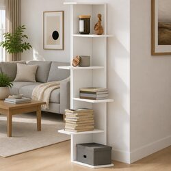 36.5x36.5x140cm White Wall-Mounted Corner Shelf Unit