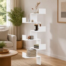 Corner Wall Shelf - White Engineered Wood, 45x45x147cm