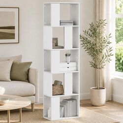5-Tier Engineered Wood Bookcase in White Finish