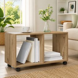 Engineered Wood Rolling Cabinet with Swivel Wheels in Brown