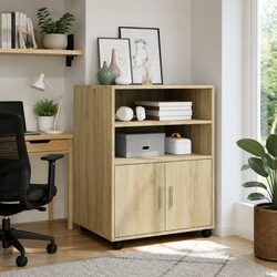 Engineered Wood Rolling Cabinet with Doors and Shelves