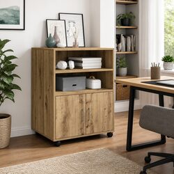 Engineered Wood Rolling Cabinet with Shelves and Doors