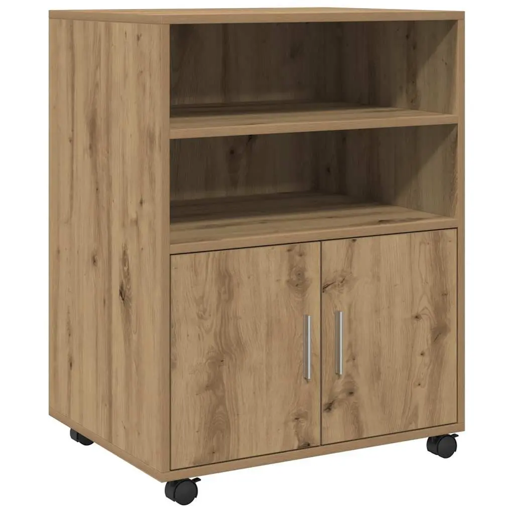 Rolling Cabinet with Shelves and Doors Brown Storage Furniture 60x48x81cm