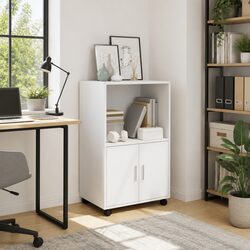 White Rolling Storage Cabinet with Wheels and Doors