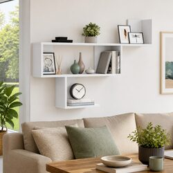Floating Wall Shelf in White, 100x15x70 cm Dimensions