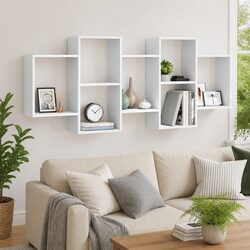 White Wall Shelf - 159x18x65 cm Floating Storage Unit