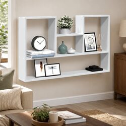 Floating Wall Shelf in White Engineered Wood 99x15x60cm