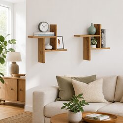 2-Piece Brown Floating Wall Shelves Set - 38x12x38 cm